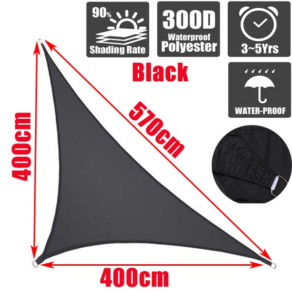 300d sorte vanntette oxford hagemarkiser skygge seilduk rett trekant solskjerming uv beskyttelse utendørs camping lysthus kalesje: 400 x 400 x 570cm