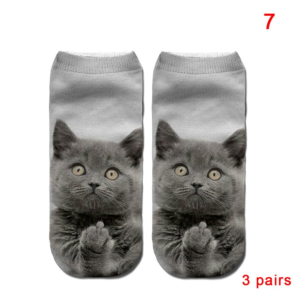 Kobiety moda 3D zwierzęta kot Łapa wydrukować skarpetki zebra wzór Kawaii krótkie bawełniane skarpety świąteczne śliczne kot niski skaleczenie kostki skarpetki: 3 Pairs 7