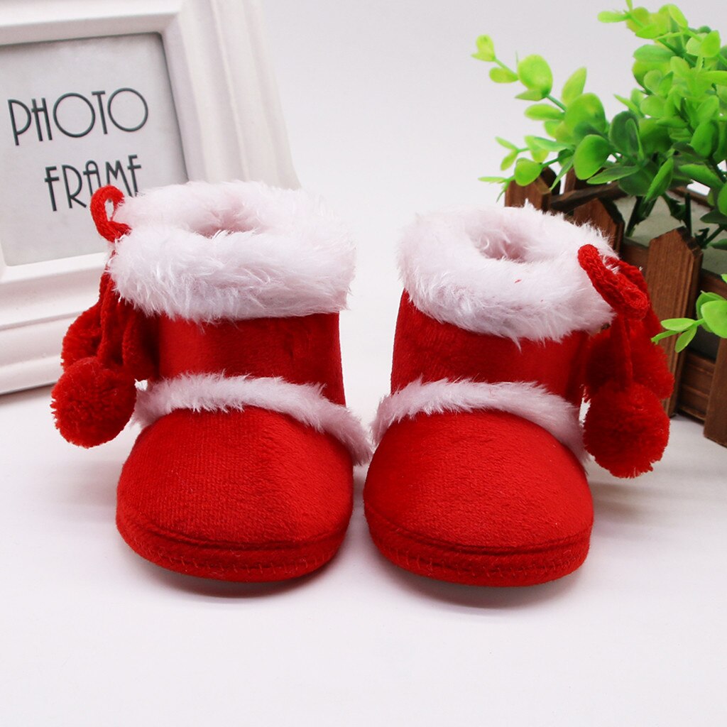 Fahsion Casual Infant Newborn Baby Kids Girls Shoes Boots Cashmere Plush Winter Keep Warm Ankle Boots Bandage Warm Shoes: Red / 13