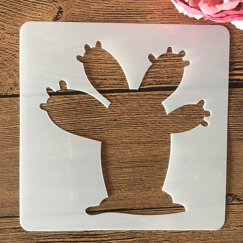 8 Stks/set 15Cm Cactus Succulenten Diy Gelaagdheid Stencils Muur Schilderen Plakboek Kleuring Embossing Album Decoratieve Template