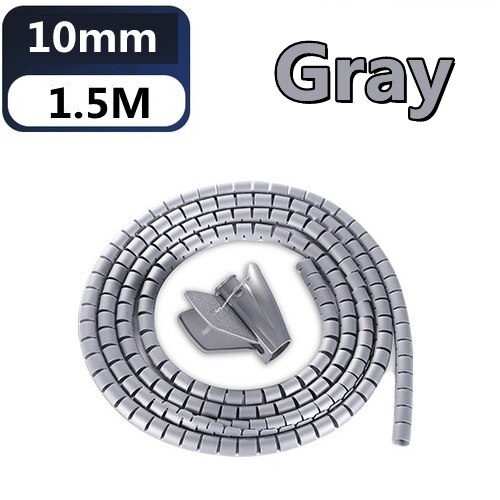 16/10/8 mm Flexible Spiral Cable Wire Protector Cable Organizer Computer Cord Protective Tube Clip Organizer Management Tools: 10mmX1.5m Gray