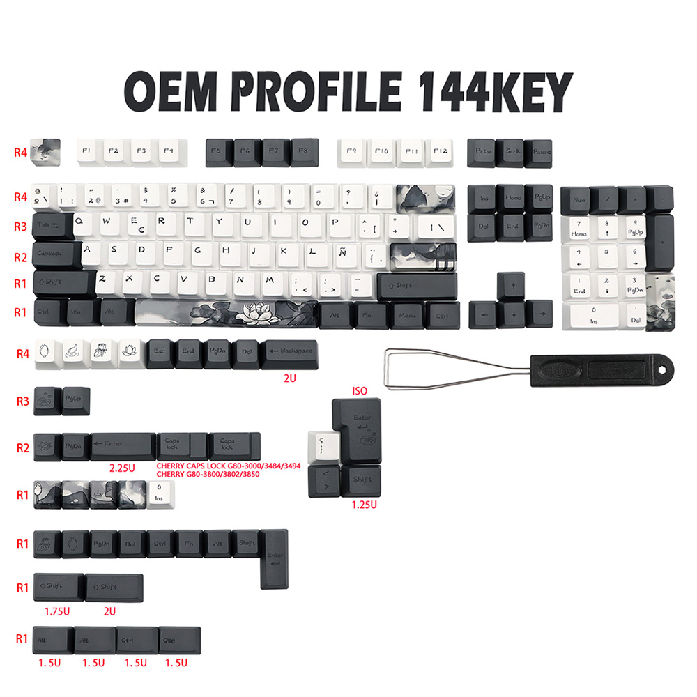 GMK-KEY Tinte Lotusblumen Tastenkappe Farbsublimation Tastenkappen für MX-Schalter dz60 RK61 Anne gk61 DZ60 GK64 68 980 108 ISO-Tastenkappe: Beige