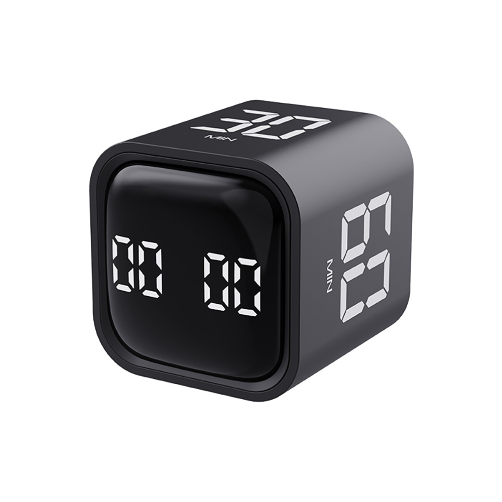 Productivity Cube Timer Gravity Sensor Flipping LED Display 4 Preset Time Dual Modes Countdown Cooking Study Mini Digital Timers: black