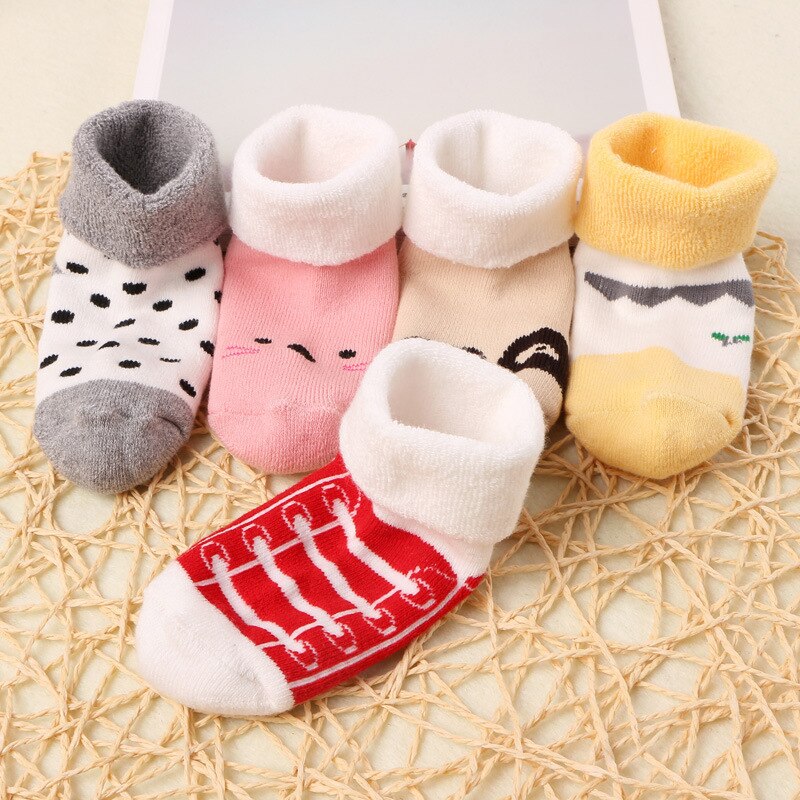 QXMY, calcetines para niñas, para niños, recién nacidos, material barato, Otoño Invierno, niños, lana gruesa, ropa de algodón , estampado de dibujos animados