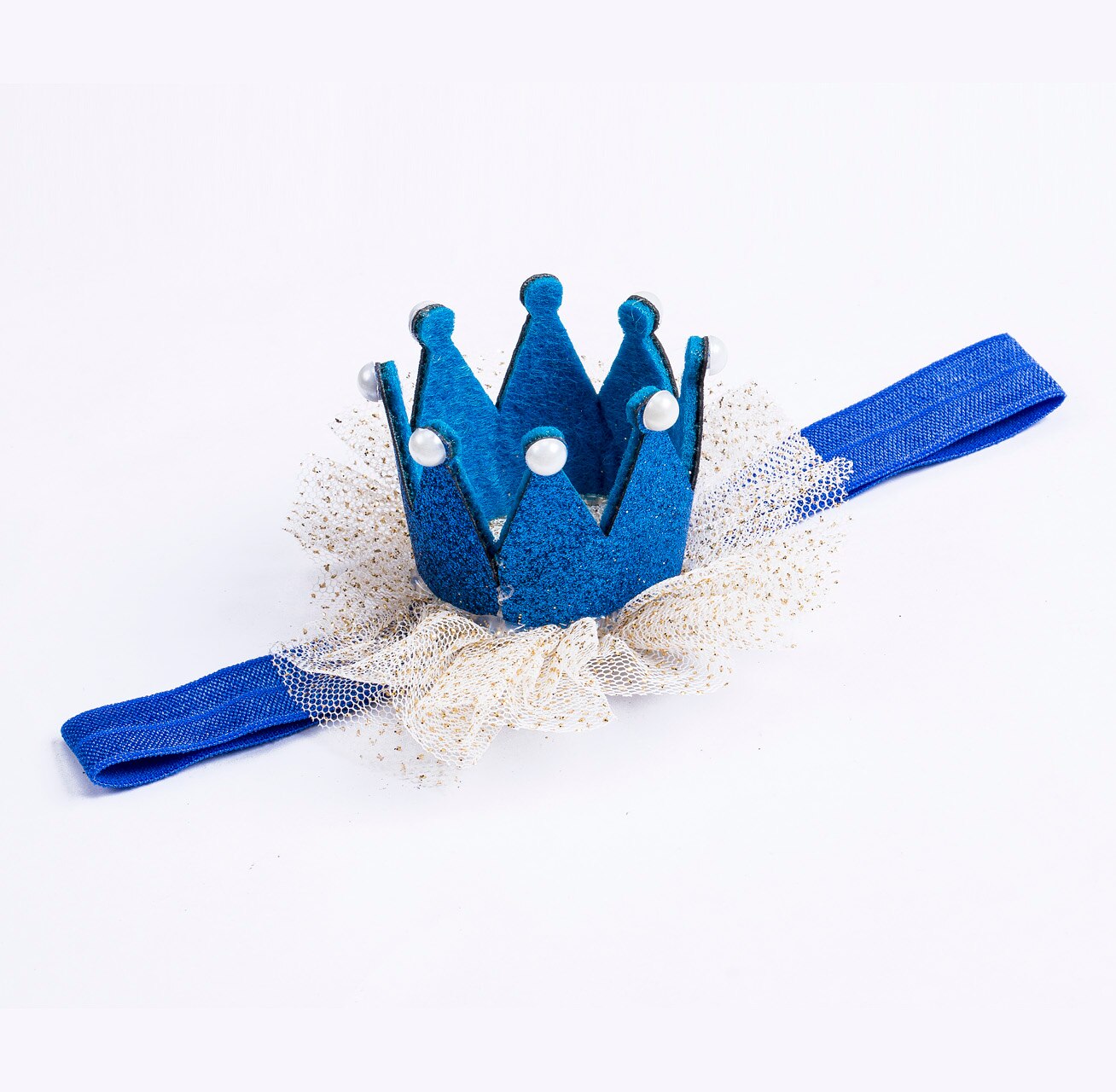 Nette Neugeborene Baby Mädchen Stirnband Geburtstage Haar Bands Kleinkind freundlicher Mädchen Blume Bogen Krone Weiche Elastische Tiara Stirnbänder: Blau