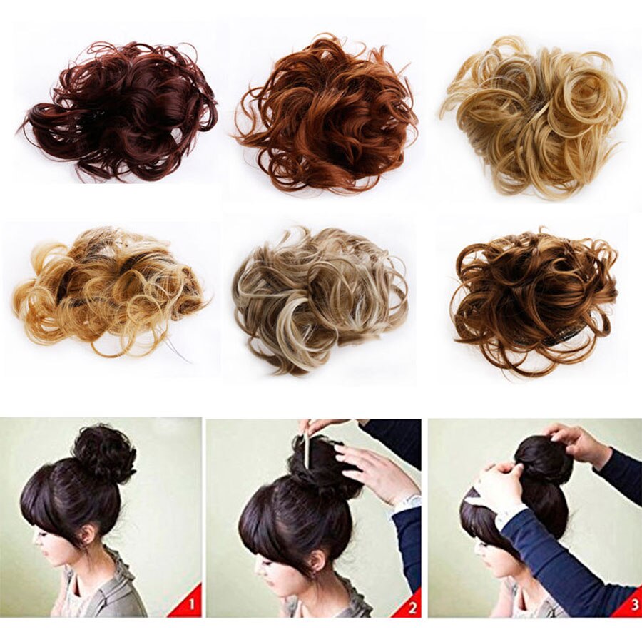 LVHAN rizos resistentes al calor colores de pelo sintético mujeres updo con tira de goma piezas de pelo moño sintético para blanco