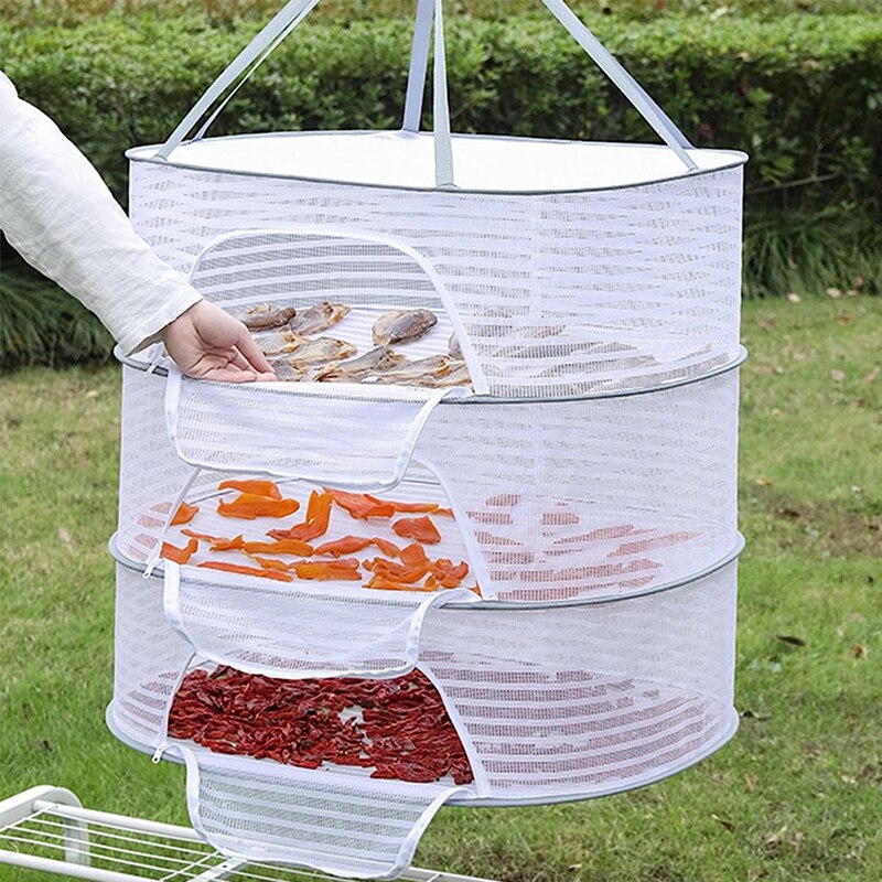 3-stufiger tragbarer Netz-Kleidertrockner zum Aufhängen, gefaltetes Kräuterregal für Knospen, Obst, Hydrokultur, Blumen, Gemüse, Fisch, Kleidung, Puppe