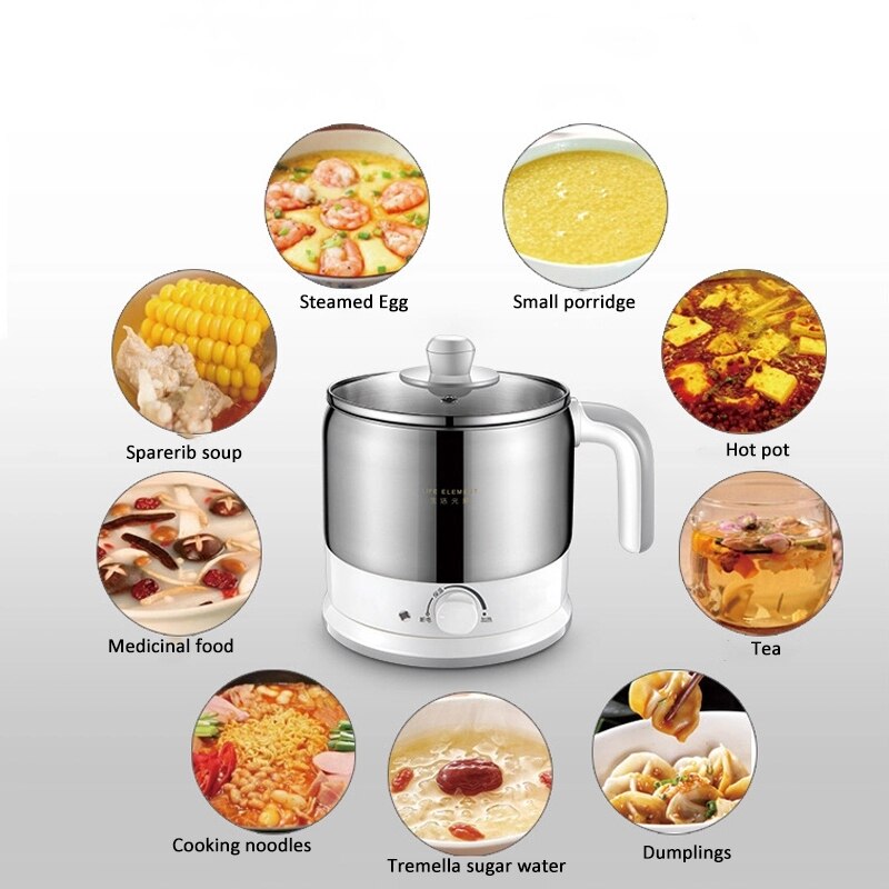 220V Multifunction Electric Cooking Pot Stainless Steel Liner Rice Cooker Machine Mini Food Cooker with Steamed Eggs Pan