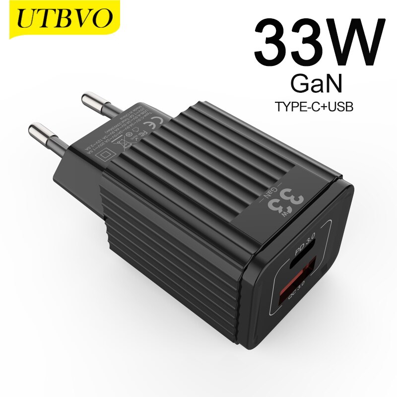 Utbvo 2- 33w port wall charger, usb-c  pd3.0/ pps /qc 3,0 30w/25w/20w/18w,qc3.0/ /afc for iphone 13/12/11, samsung, huawei, xiaomi