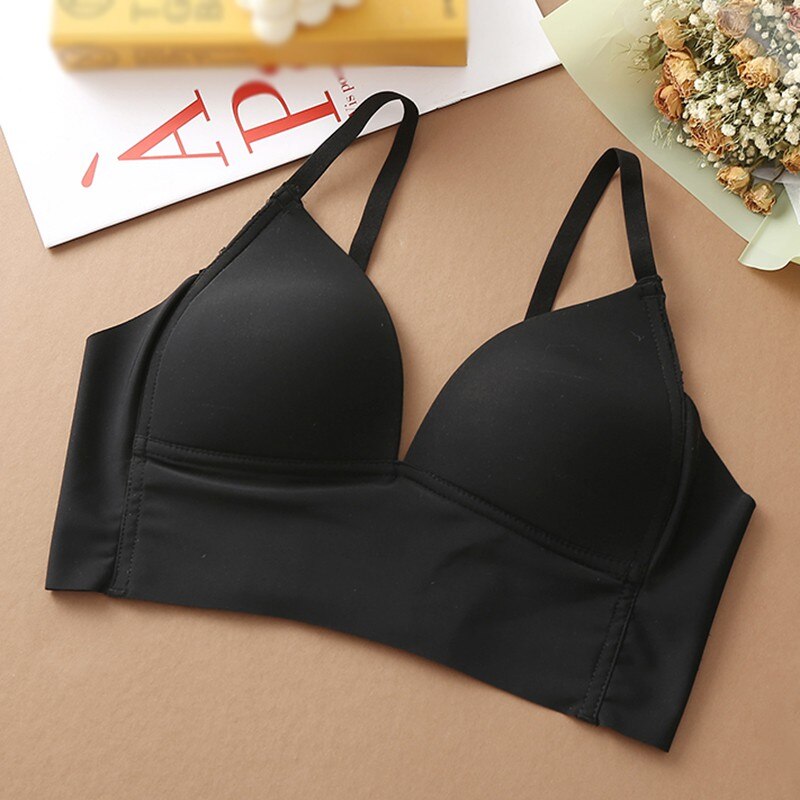 Women Push Up Bras Women Seamless Lingeries Underwear Soft Comfortable Padded Bras: Black / S