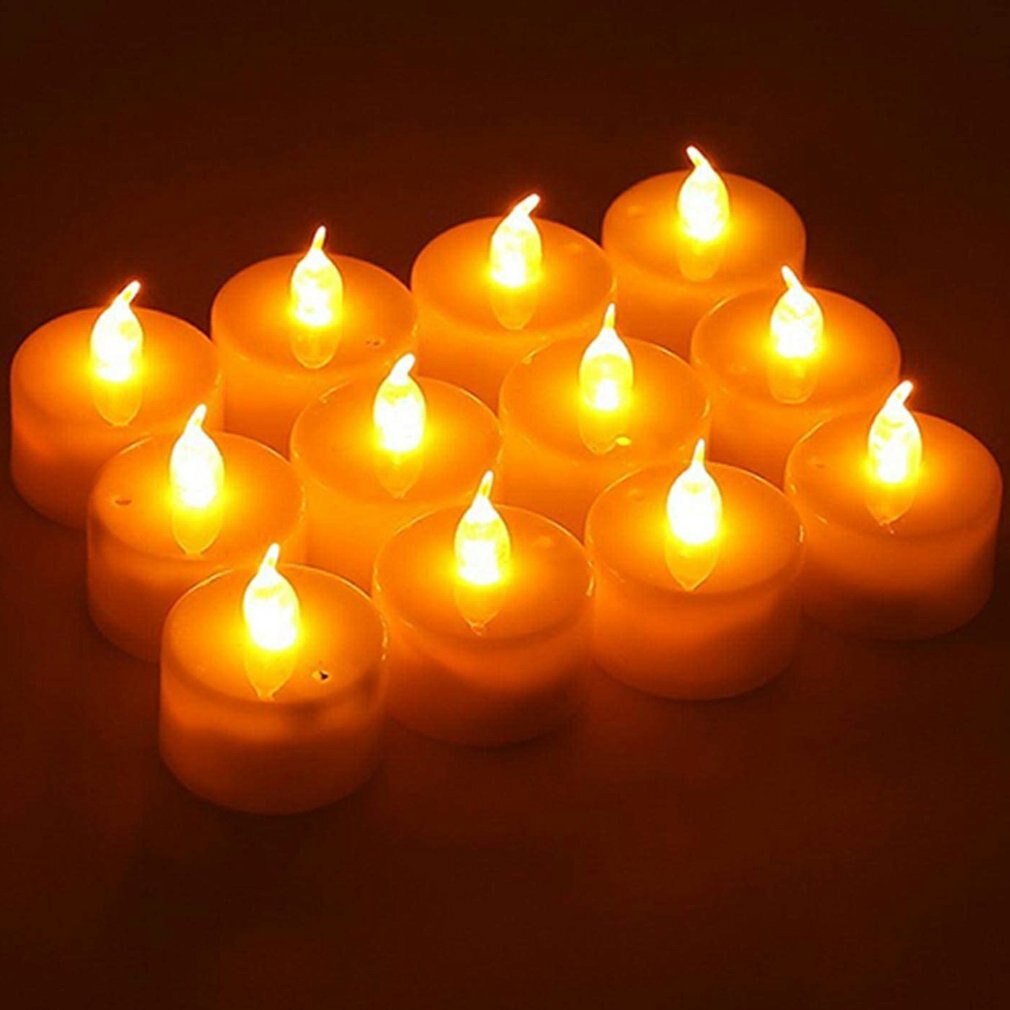 12/24pcs Realistic Bright Flickering Flameless Tea Light LED Electronic Tea Candle Transparent Soft Core Yellow Flashing Candle