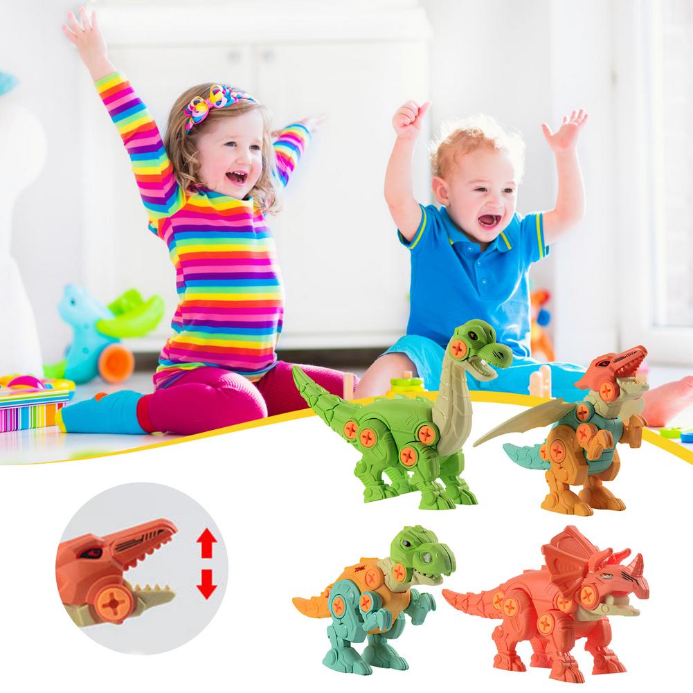 4PCS DIY Disassembly Dinosaur Toy Set Screw Nut Combination Early Educational Blocks Toys with Assemble Screw Toys for Kids