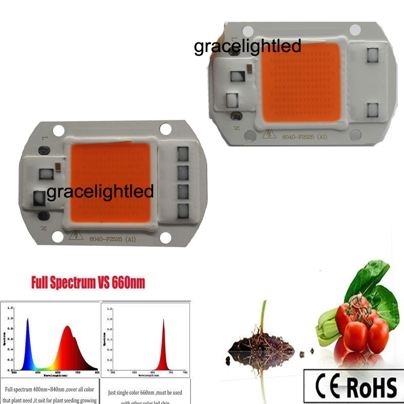 1pcs Hydroponice AC 220V 20w 30w 50w led grow chip full spectrum 380nm-840nm for indoor led grow light