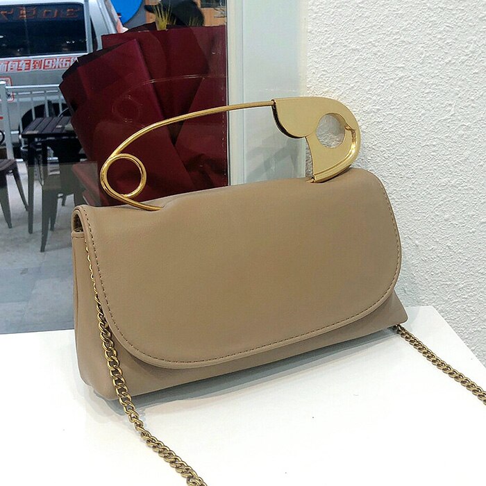 Grote Pin Zachte Handtas Koreaanse Kleine Vierkante Schouder Tas Dames Persoonlijkheid Chic Black Portemonnee Mode: khaki