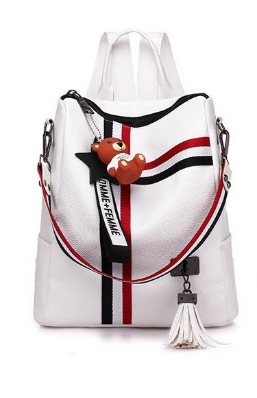 Rugzakken Vrouw Lederen Rugzak Vrouwelijke Effen Kleur Boekentas Mochila Rugzak Rugzak Schooltas Voor Meisjes: WHITE