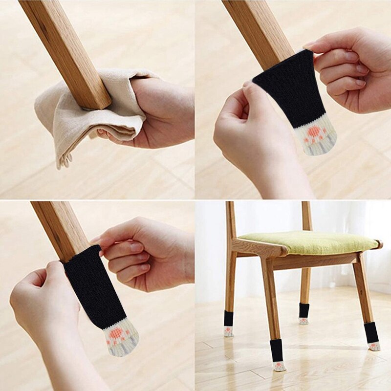 Calzini per sedie, 24 pezzi (6 impostato) coprigambe per sedie a forma di piede di gatto piedi per mobili a maglia calzini sedia gambe protezioni per pavimenti