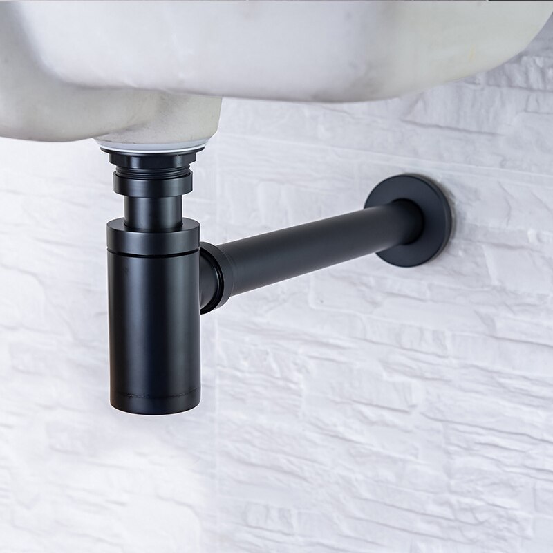 Brushed Gold Brass Pop-Up Basin Waste Drain, Basin Mixer P-Trap Waste Pipe Into The Wall Drainage Brass Vessel Or Ceramic Sink