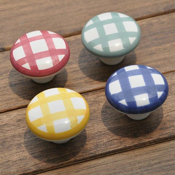 Ceramic Knobs Kitchen Cabinet Knobs Lattice Drawer Knobs Pulls Handles Cupboard Knob Pull Handle Hardware Yellow Blue Red Green