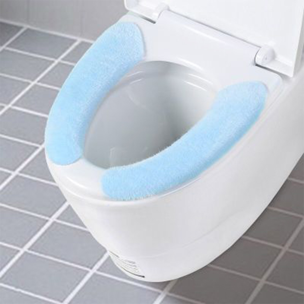 1 par suave portátil lavable de baño de felpa asiento de inodoro relleno salud pegajoso hogar estera de fibra química asiento cubierta