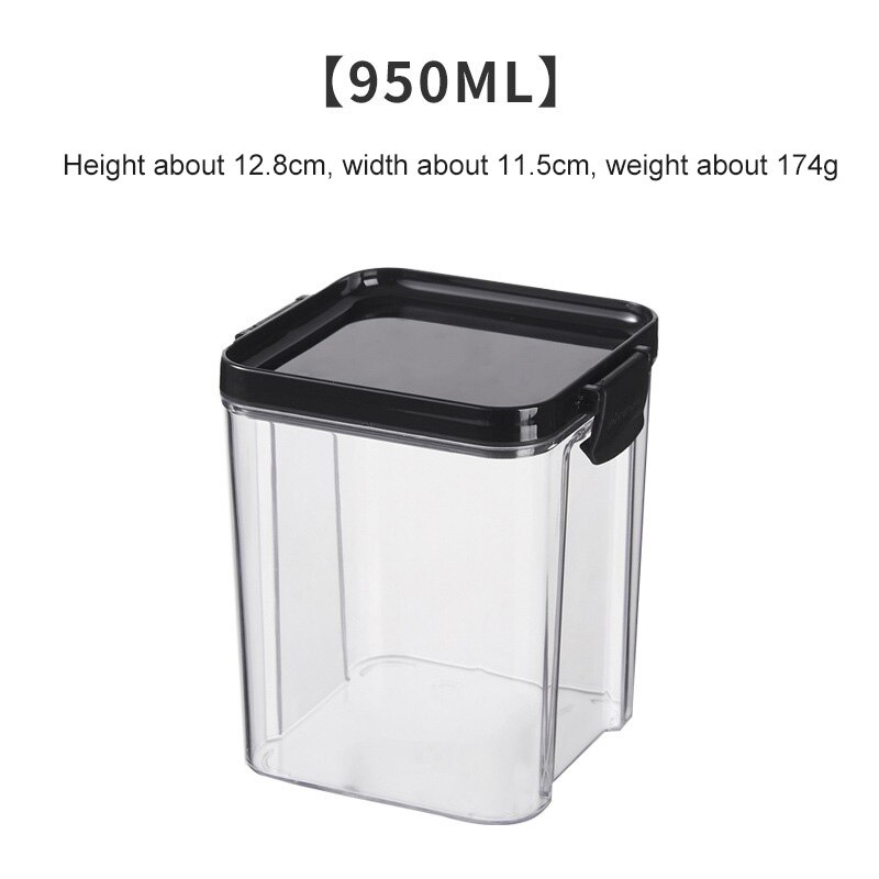 4 Different Capacity Plastic Sealed Cans Kitchen Organizer Storage Box Transparent Food Canister Keep Fresh Clear Container: Black1 950ml