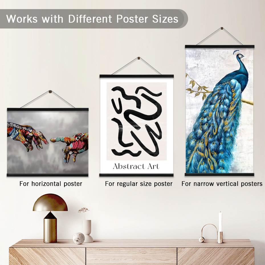 Black Magnetic Wooden Poster Hanger Frame Teak Pine for Photos Pictures Canvas Prints Artwork Maps Living Room Home Wall Decor