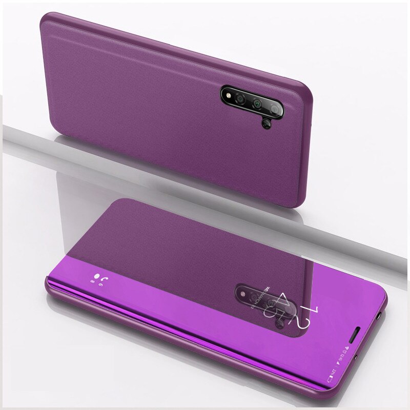 Smart Spiegel Telefoon Geval Voor OPPO A9 Luxe Clear View Leather Flip Stand Back Cover Voor A3 A5 a11 A11X Coque Fundas: For A9 2020 / purple