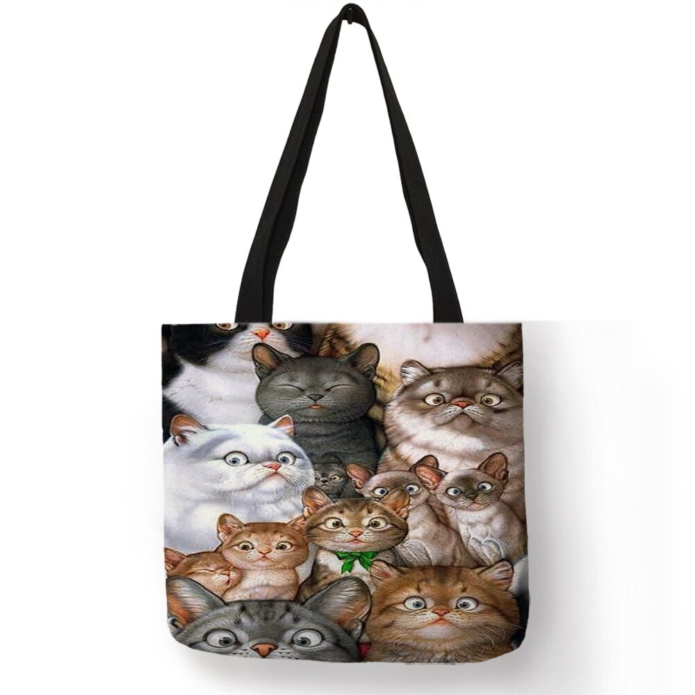 Frauen Reise Praktische Schulter Tasche Cartoon Schöne Katze Gedruckt Langlebig Leinen Tote Tasche für Marketing Mädchen Casual Schule Handtasche: 007