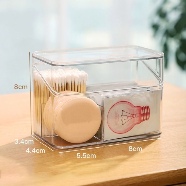 Caja de almacenamiento para baño, organizador de maquillaje de escritorio transparente con tapa, evita el polvo, adecuado para cosméticos, artículos de tocador, producto sanitario: Verde