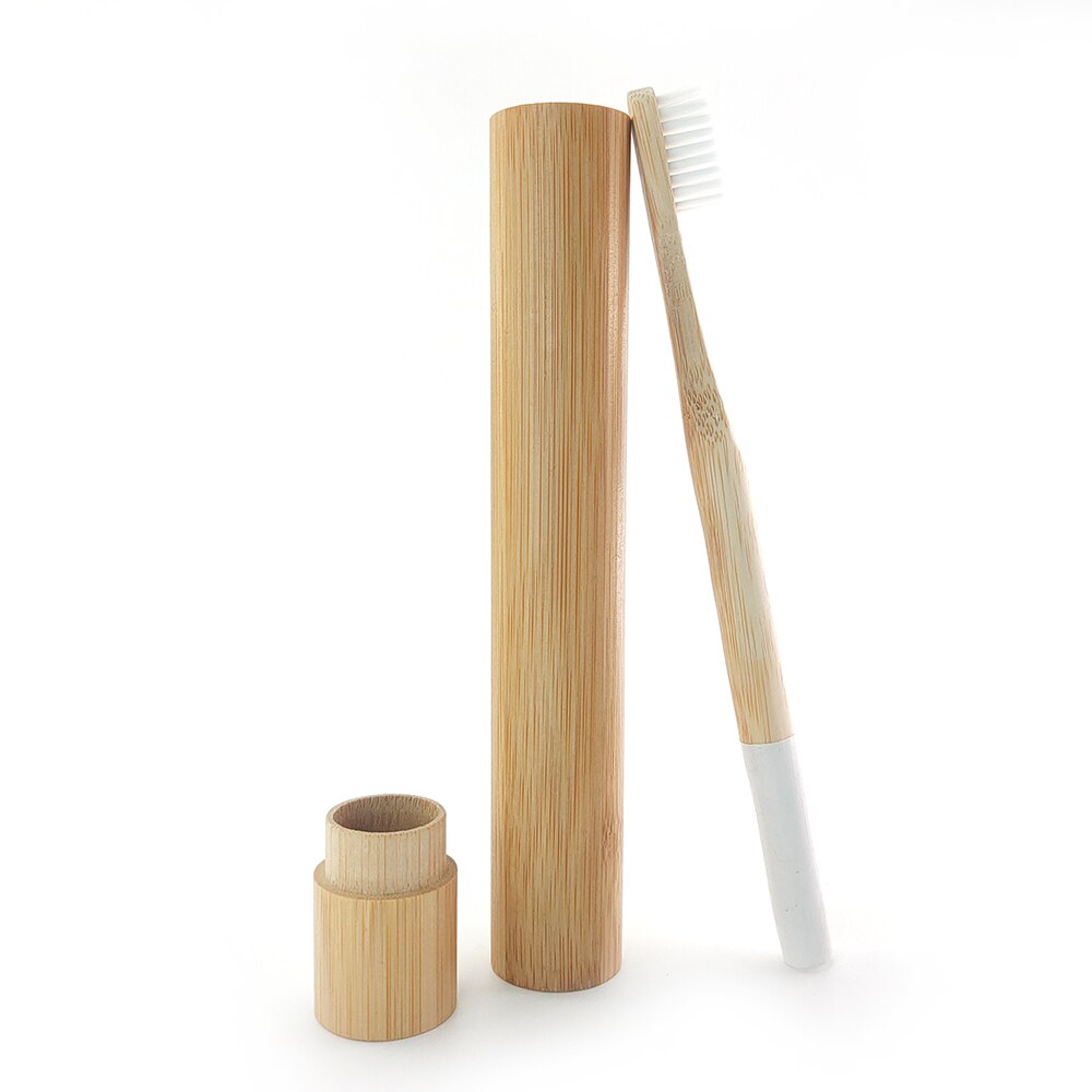 Degradable Bamboo Toothbrush with Natrual Bamboo Straw Case Eco-friendyly Portable Travle Toothbeush Set for Teeth care: White