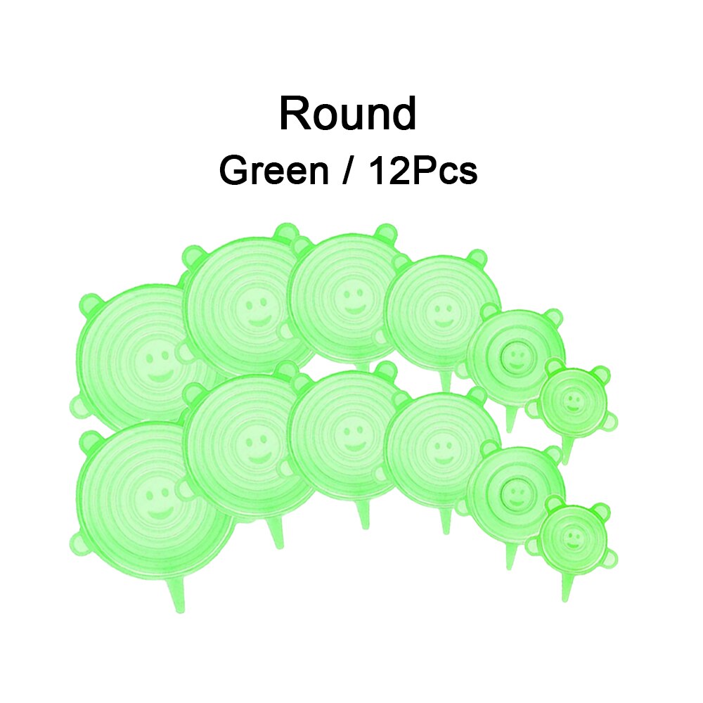 6/12 stk silikone låg til køkkengrej skål universal silikonelåg mad genanvendelige stræklåg madindpakning skål køkkenpropper: 12 stk rund grøn