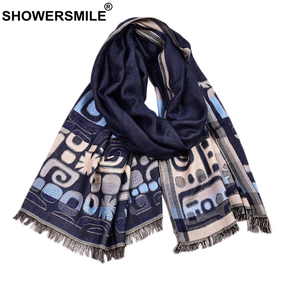 SHOWERSMILE Men Scarf Cotton British Style Scarf for Men Geometric Print Long Male Winter Scarves 195cm*65cm