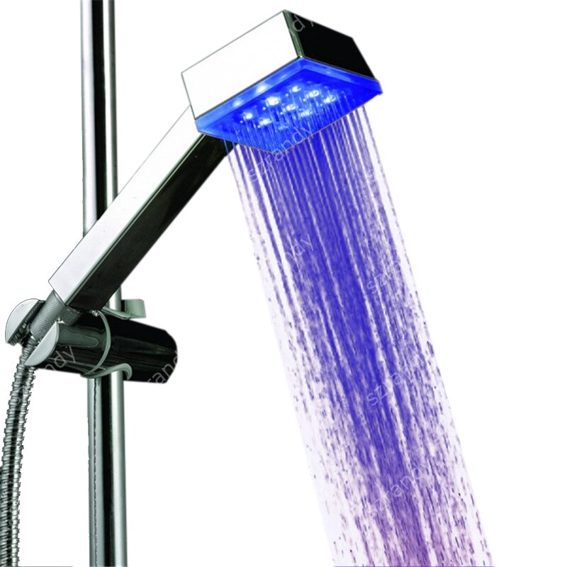 Blauwe Kleur Enkel type Vierkante water power LED handdouche zonder kleur doos 8008-A4