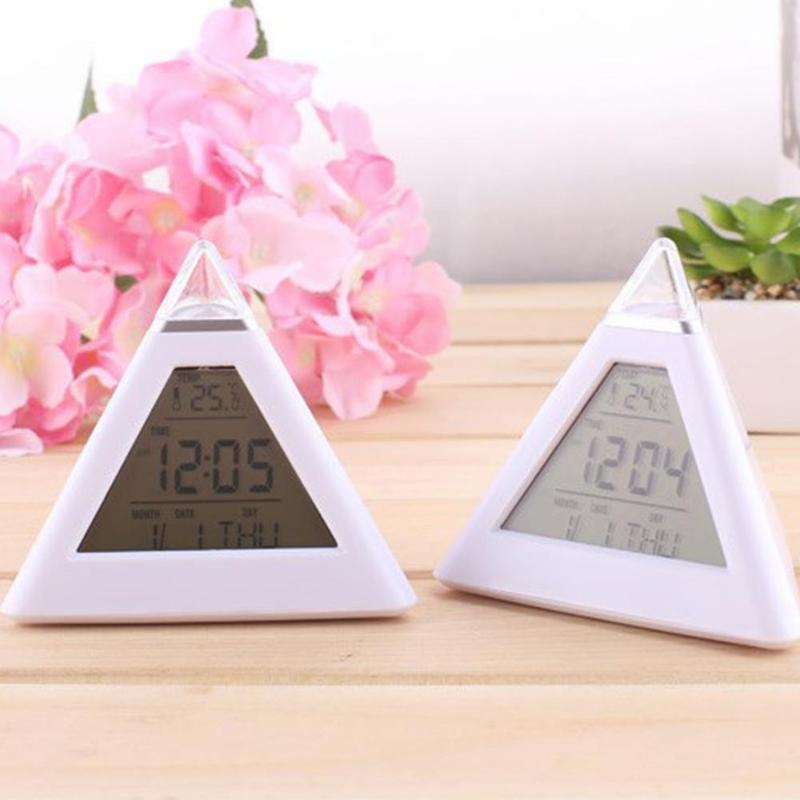 Triangle colorful color changing alarm clock alarm lazy LED clock triangle decompression small clock alarm R8O5