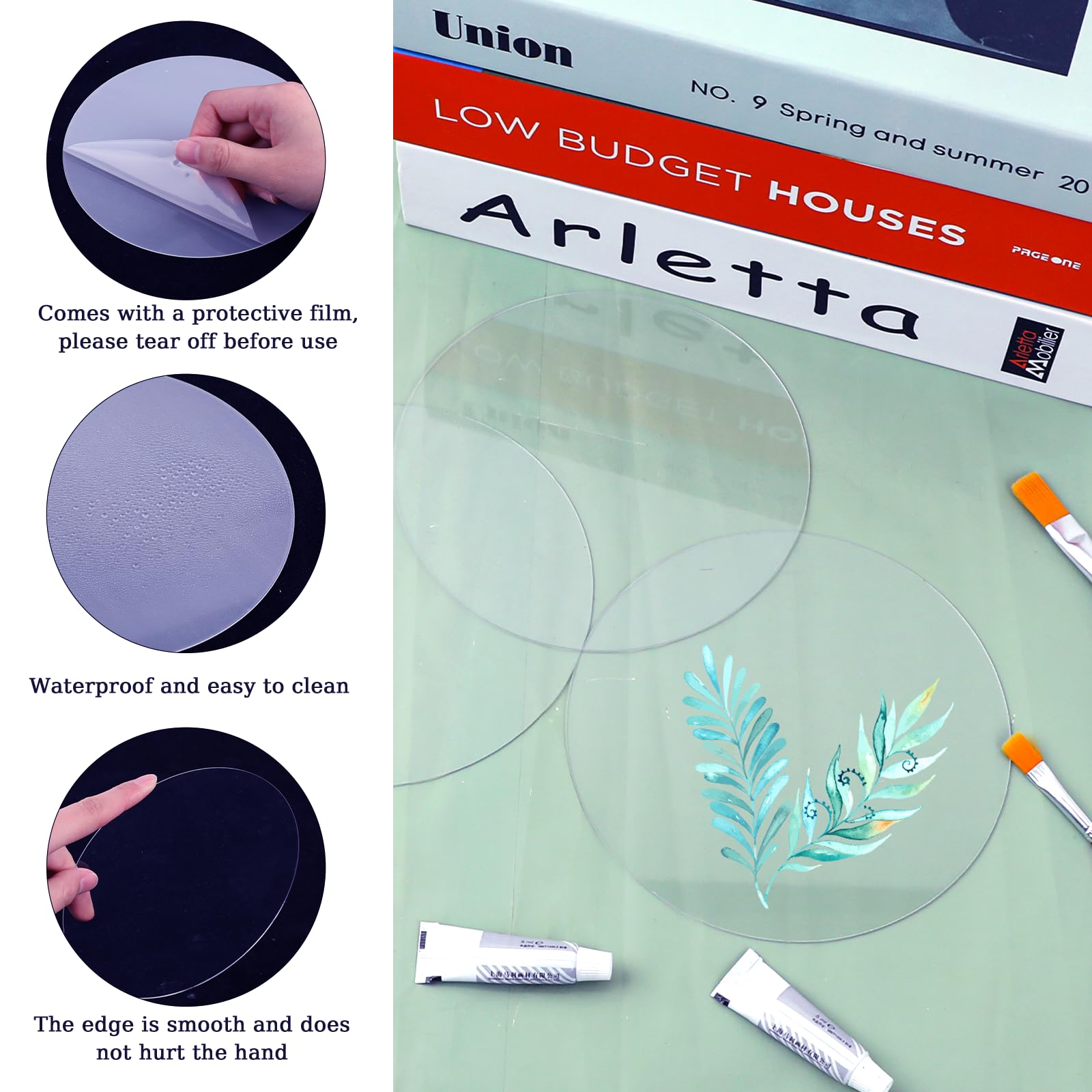 Transparent Acrylic Circle Clear Acrylic Disc Sheet 14cm Round Blanks Disc for Cake Disc Coasters Painting Art Craft Project DIY