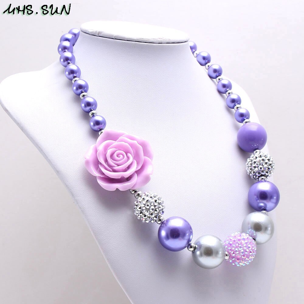 MHS. SOLE di Fascino Delle Ragazze Viola chunky fiore collana di perle per i bambini di perle choker dei monili collana bubblegum bambino migliore regalo 1 pz/lotto