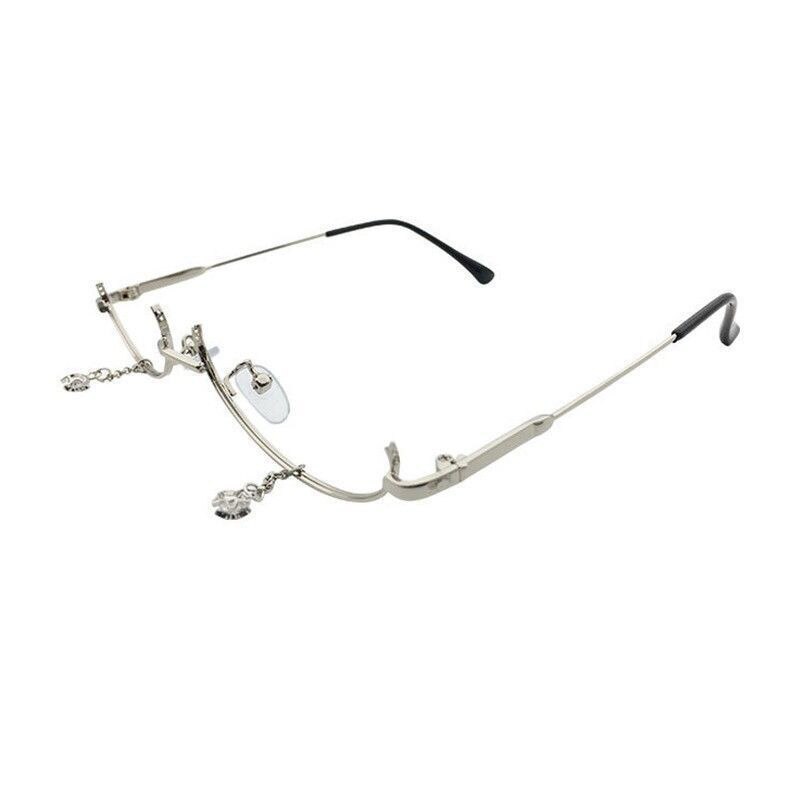 Half-frame Glasses Without Lens Glasses Frame with Chain Women Accessories Metal Chain Eyes Glasses Face Jewelry: TU121085SR