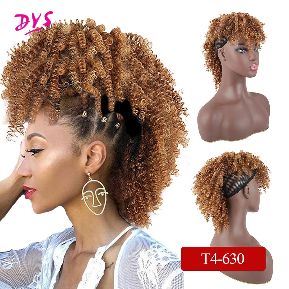 Afro Puff Ponytail With Bangs Afro Kinky Curly Synthetic Curly Mohawk Ponytail Clips in Hair Extension For Black women Hairpiece: T4 630