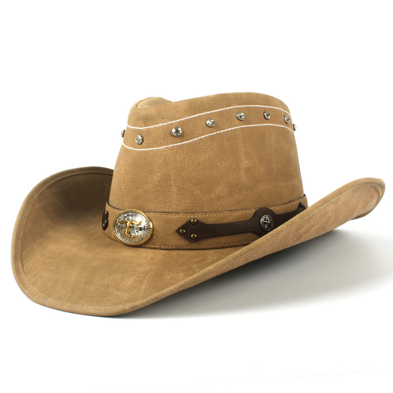 Mode Vrouwen Mannen Western Cowboy Hoed Voor Papa Gentleman Lady Sombrero Hombre Jazz Caps Met Tauren Riem Maat 58 CM