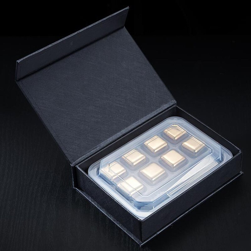 6/8PCS Boxed Stainless Steel Whiskey Stones Ice Cubes Eco-Friendly Stone For Wine Cooler Whiskey Stones Cube Beer Chillers