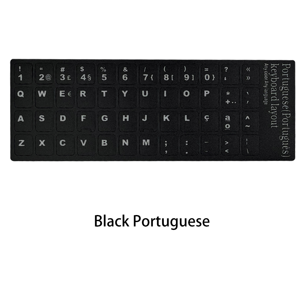 Russian French English Arabic Spanish Portuguese Hebrew Keyboard Stickers Letter Alphabet Layout Sticker For Laptop Desktop PC: Black Portugal