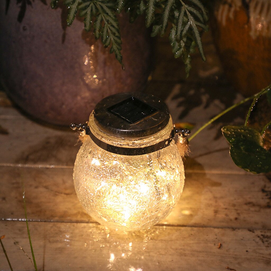 Zonne-energie buitenverlichting hangende lichtslinger met gebarsten glazen bol, landschap, patio, tuin, buitendecoratie, boomlamp: Hebben pot-warm wit / 1-- pack
