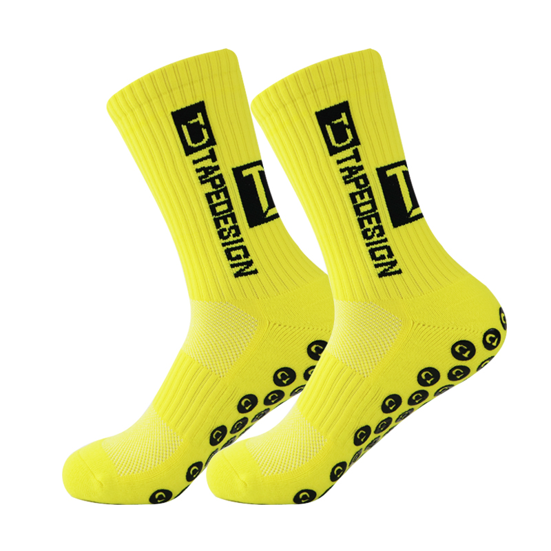 Nuevos calcetines deportivos de fútbol antideslizantes, calcetines de fútbol transpirables y gruesos para hombres y mujeres, calcetines para correr al aire libre y ciclismo: YELLOW