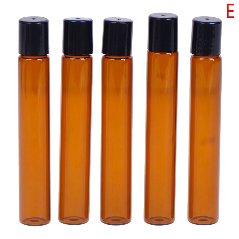 Botella de vidrio ámbar Roll On Roller, viales marrones de aceite esencial, botella de prueba de muestra con bola de Metal, 1ml, 2ml, 3ml, 5ml, 10ml, 5 unids/paquete