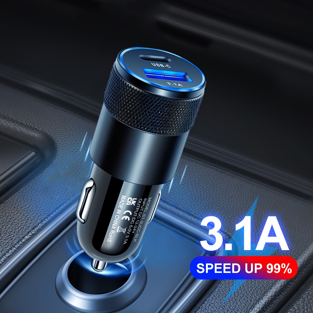 Car Charger USB Type C PD Dual Port QC 3.0 Fast Charging For iphone13 12 Huawei Xiaomi 12 Samsung S21 USB-C Mobile Phone Charger