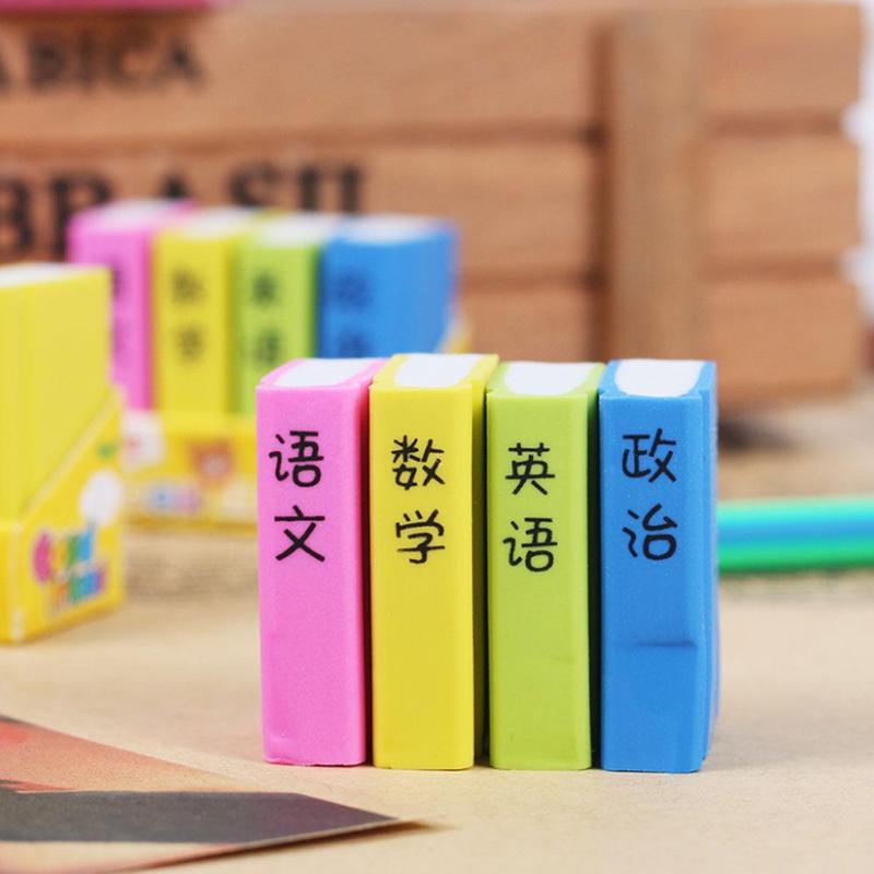 1pcs Cute Cartoon Textbook Rubber Book Eraser Pencil Kids Learning Erasers Material Stationery Escolar Student Gif E8U6