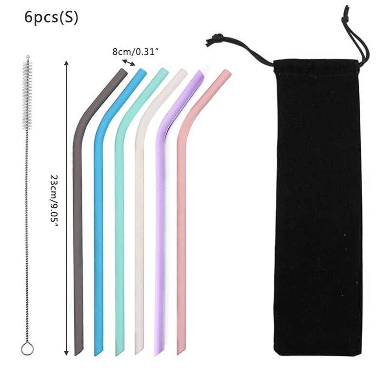 Food grade silicone straw drinking straws Reusable silicone straw FDA certification Environmental protection bar accessories: 6pcs small Bent pipe