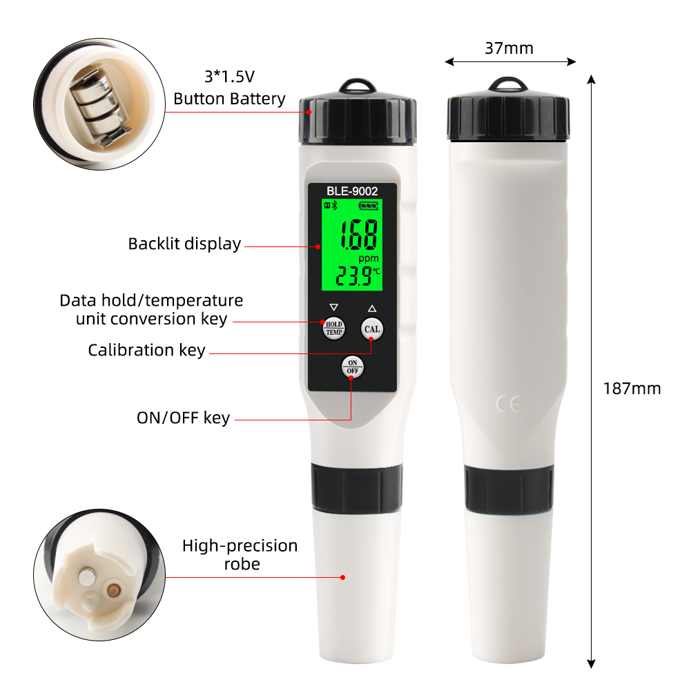 Blue Tooth Temperature H2 Hydrogen-rich Meter Digital Drinking Water Tester Smart Monitor Online Control for Laboratory