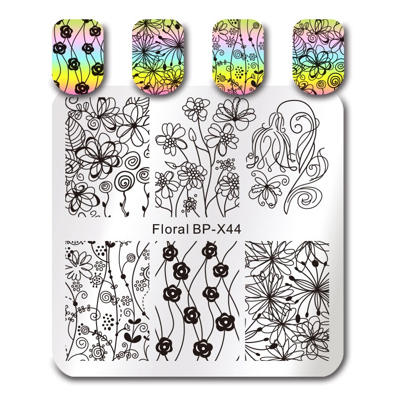 Født smuk firkantet negle stempel plade blomster rose frugt smuk blomst vinblade billede nail art billede skabelon stempel stencil