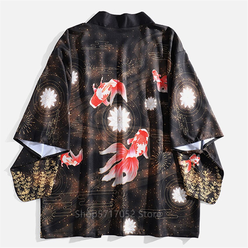 Asian Japanese Style Traditional Clothing Kimono Haori Women Men Koi Couple Streetwear Cardigan Warriot Retro Harajuku Yukata