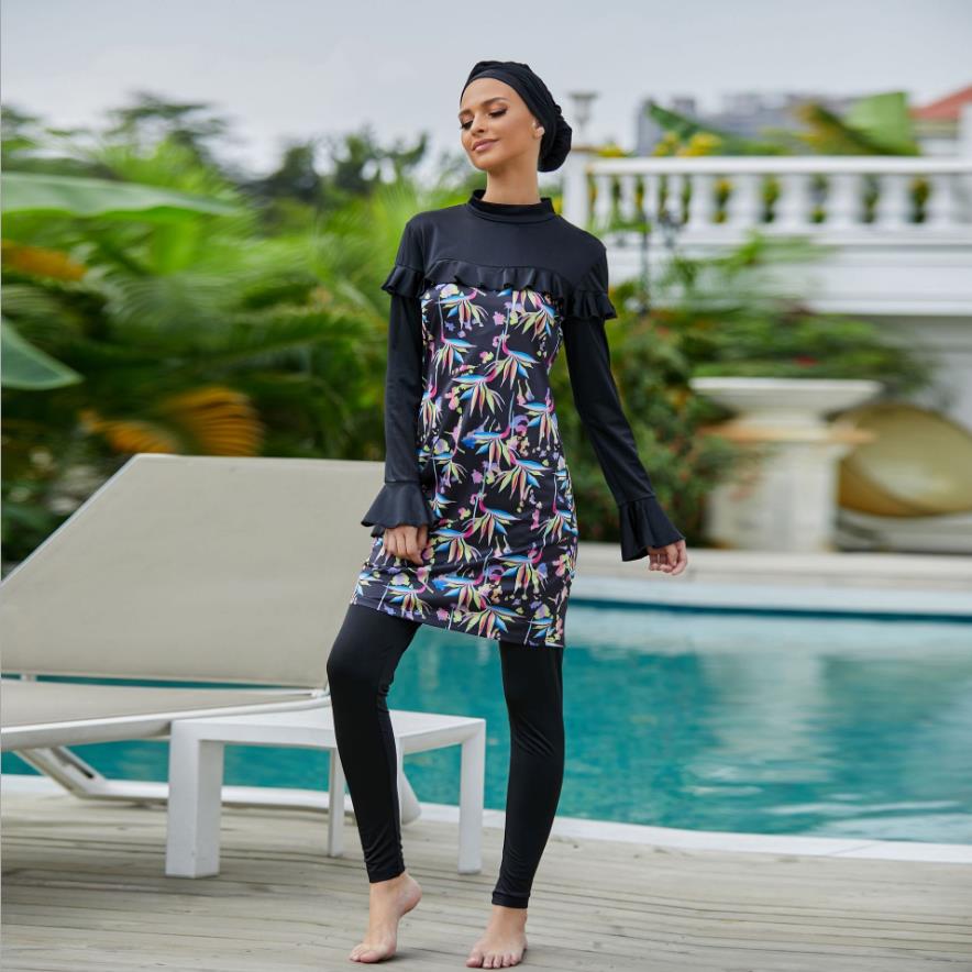 Burkini, langer muslimischer badeanzug für frauen, 3 -teilig, abaya, dubai, arabische damenbadeanzüge, türkei, maillots de bains, muslims ensemble  f2965